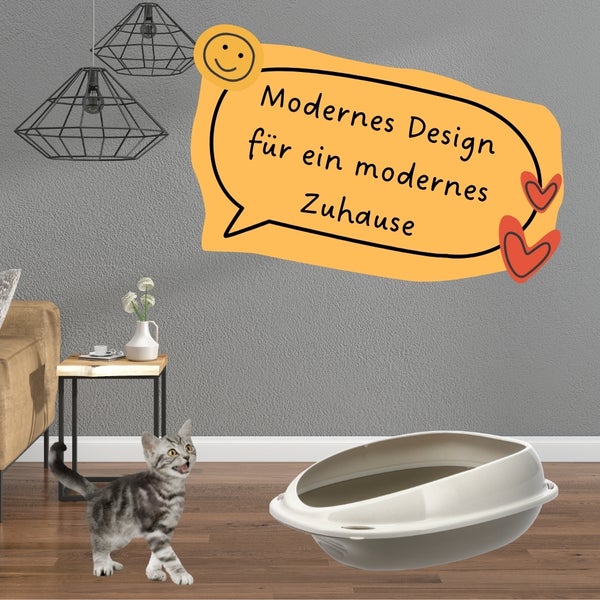 GarPet Katzenklo ohne Deckel Katzentoilette mit Rand Katzen WC Schalentoilette 57x40x19 cm grau oval hygenisch