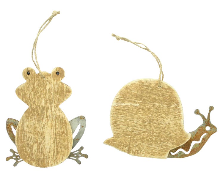 FRANK FLECHTWAREN | Hänger Gartenbewohner, 2er Set, HOLZ, METALL, KUNSTSTOFF, 13 x 16 cm, 18 x 12 cm