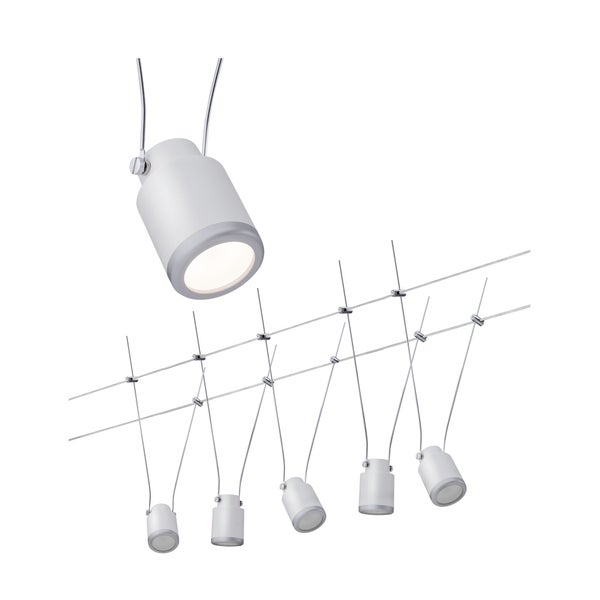 LED Seilsystem TunLED Basisset 5x150lm 5x4W 2700K 230/12V Weiß, Chrom matt