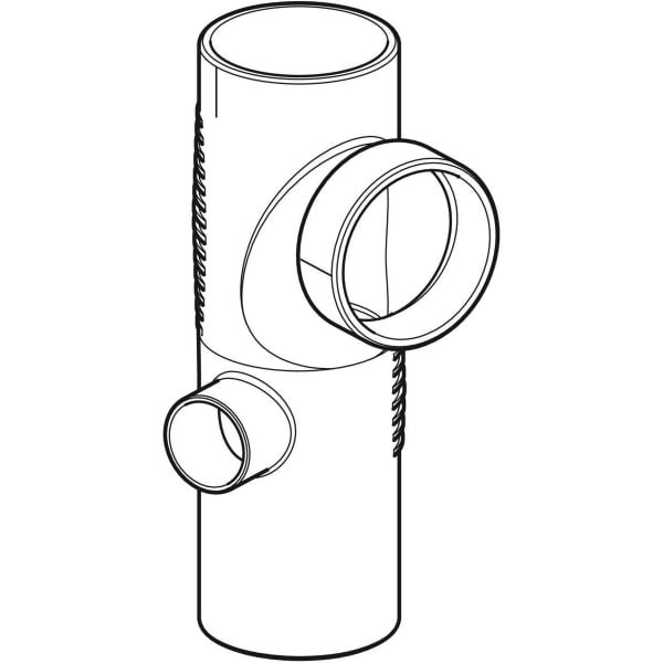 HT-Abzweig mit zwei seitlichen Anschlüssen für Abwasserrohre, technische Illustration.