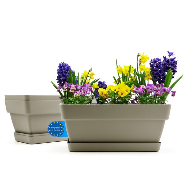 BigDean 3 Stück Blumenkasten 39 cm aus bruchfestem Kunststoff in Mokka – Balkon Pflanzkasten für innen & außen geeignet – Made in Europe