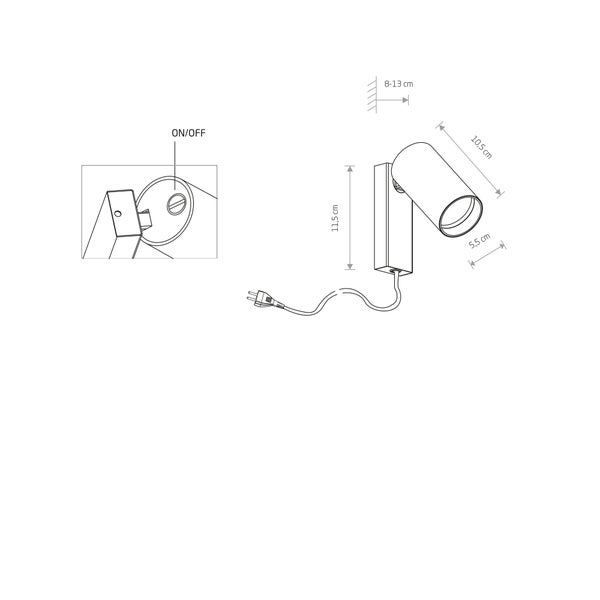 Technische Zeichnung einer Wandleuchte mit Maßangaben
