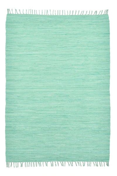 Handgewebter Fleckerlteppich aus Baumwolle Chindi Minz 90x160 cm