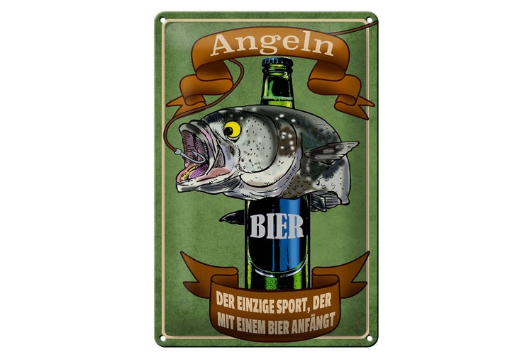 Blechschild Spruch 20x30cm Angeln Bier der einzige Sport