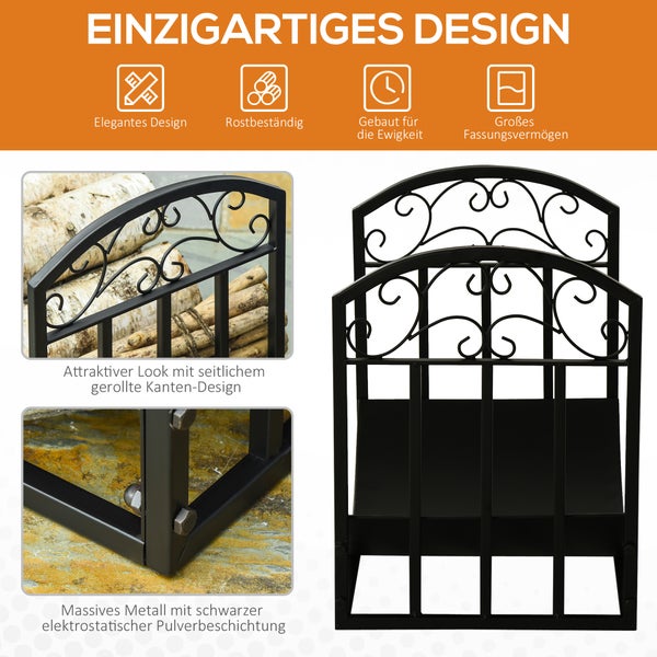 Outsunny Kaminholzregal, 60 kg belastbar, 60,5 x 36 x 46,5 cm, Metall, Schwarz