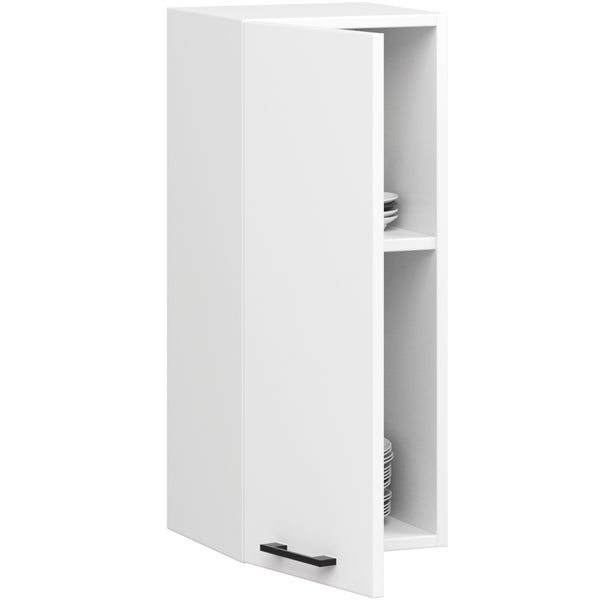 Offener weißer Hängeschrank mit einem Regalboden