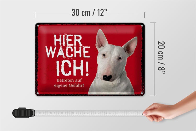 Blechschild Spruch 30x20cm Bullterrier hier wache eigene Gefahr