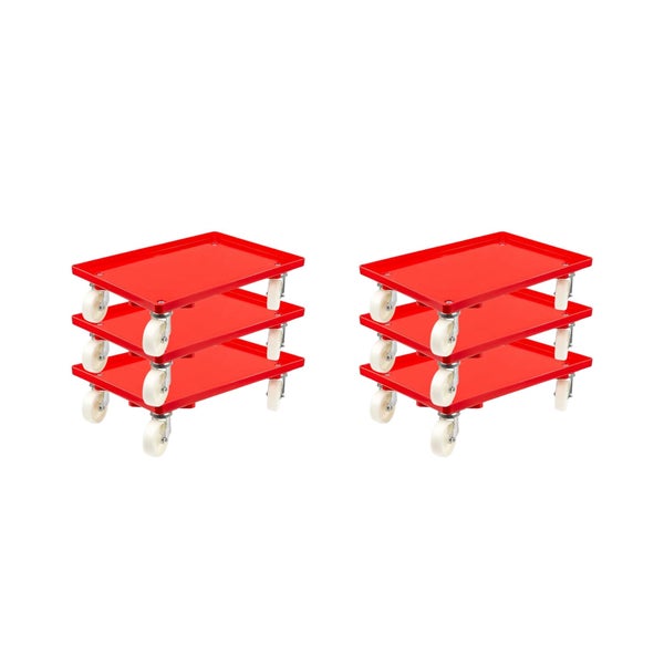 PROREGAL Transportroller für Euroboxen 60 x 40 cm mit Kunststoffräder Rot Geschlossenes Deck 2 Lenkrollen und 2 Bockrollen Traglast 300 kg