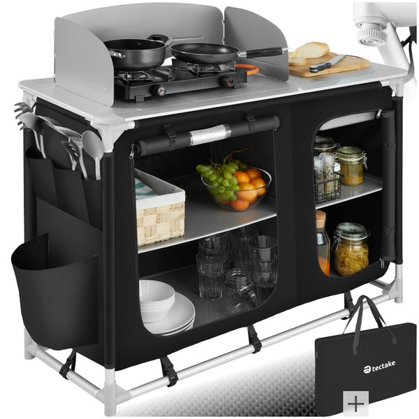 Campingküche Luxus mit 4 Fächern tectake  116 x 52 x 107 cm faltbar schwarz
