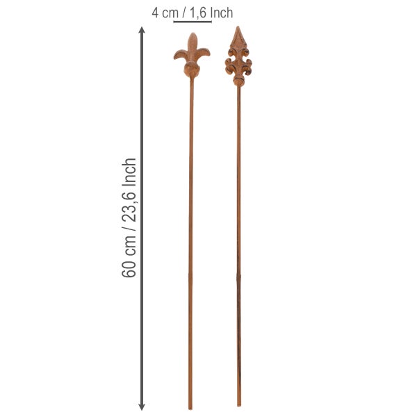 Zwei Gartenstecker aus Metall, je 60 cm lang