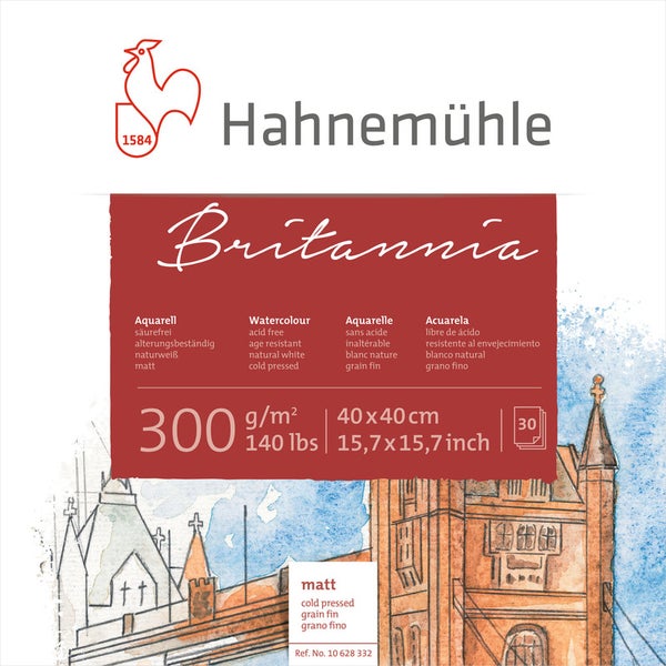 Hahnemühle Britannia Aquarellpapier, 40x40 cm, 30 Blatt, säurefrei und alterungsbeständig