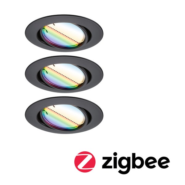 Drei Einbaustrahler mit Zigbee Logo