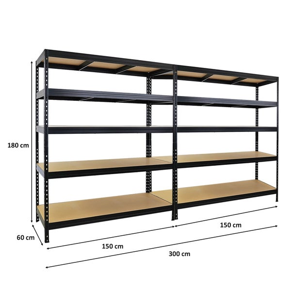 PROREGAL Mega Deal 2er-Sparset Schwerlastregal Rivet HxBxT 180x150x60 cm Fachlast 250kg Schwarz
