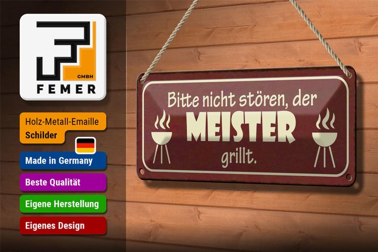 Blechschild Spruch 27x10cm nicht stören der Meister grillt Dekoration