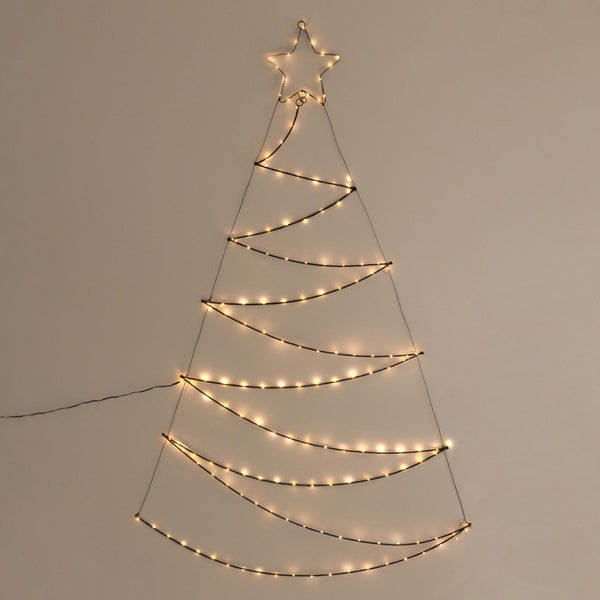 ECD Germany LED Weihnachtsbaum 150cm 150 LEDs Warmweiß, Stern, wandmontiert, LED Baum als dekorativer Aufhänger zu Weihnachten, Weihnachtsdekoration für Innen/Außen, Tannenbaum Christbaum Lichterkette