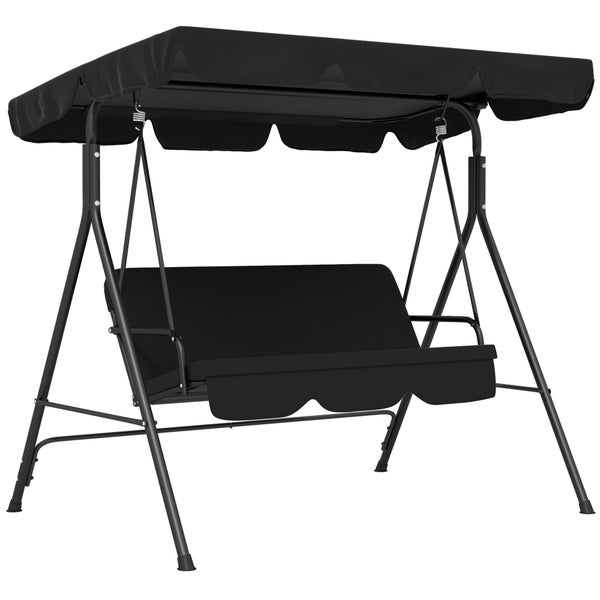 Outsunny Hollywoodschaukel mit verstellbarem Sonnendach, 3-Sitzer Gartenschaukel mit Anti-Rutsch-Füßen, wasserabweisend Schaukelbank belastbar bis 200 kg, für Garten, 172x110x153cm, Schwarz