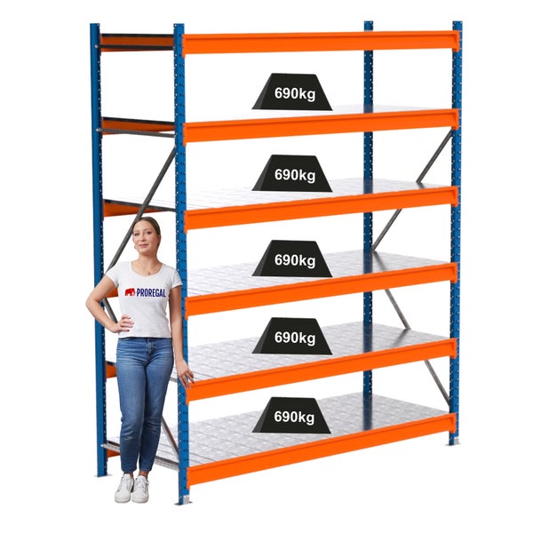 Regal mit fünf Ebenen und einer Traglast von 690 Kilogramm pro Ebene