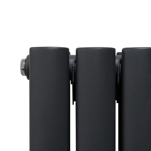 Oval Röhrenheizkörper mit Spiegel & Chrom Thermostatventile - 1800mm x 380mm – Anthrazitgrau