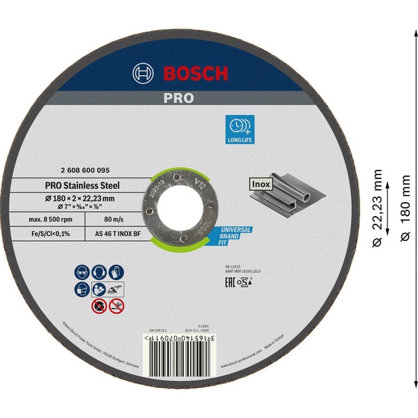 Bosch Pro Trennscheibe Edelstahl, Durchmesser 180 Millimeter