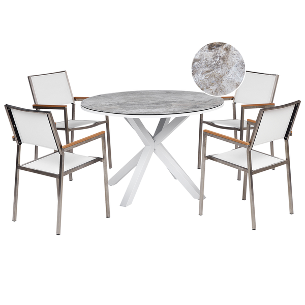 Gartenmöbel Set 4-Sitzer MALETTO/GROSSETO Metall Marmor Optik Grau / Weiß