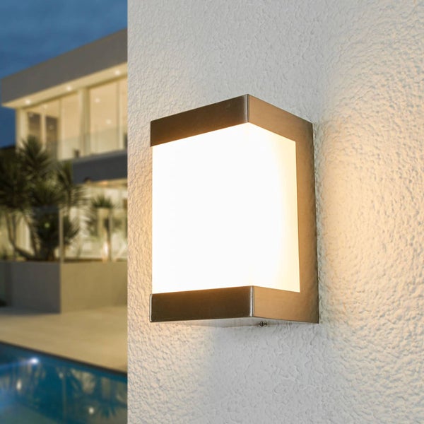 Lindby Edelstahl Wandlampe aussen, Wandleuchte außen spritzwassergeschützt IP44 1x 6,5W LED Außenleuchte Aussenwandleuchte