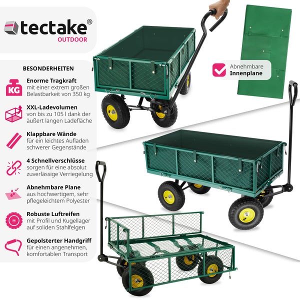 Bollerwagen tectake  Belastbarkeit 350 kg mit klappbaren Seitenwänden grün