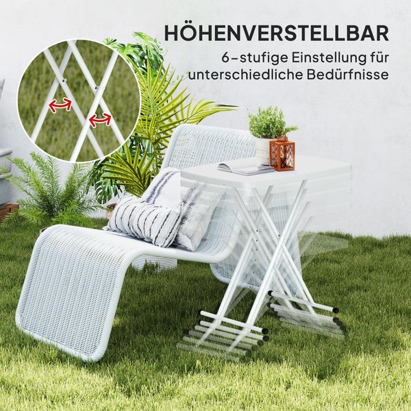 Outsunny Beistelltisch Garten höhenverstellbar Gartentisch, klappbar Balkontisch aus Kunststoff, rechteckig Kaffeetisch 50kg belastbar, 76x50x74H cm Sofatisch für Outdoor Indoor Balkon Terrasse Weiß