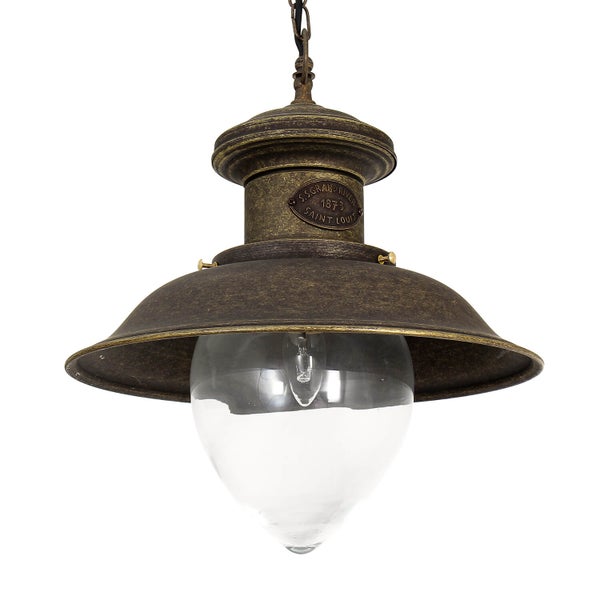 Hängelampe mit Glasschirm und Metallstruktur