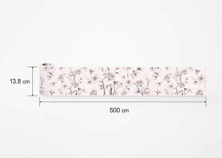 Tapetenbordüre mit floralem Magnolienmuster, 13,8 Zentimeter breit und 500 Zentimeter lang.