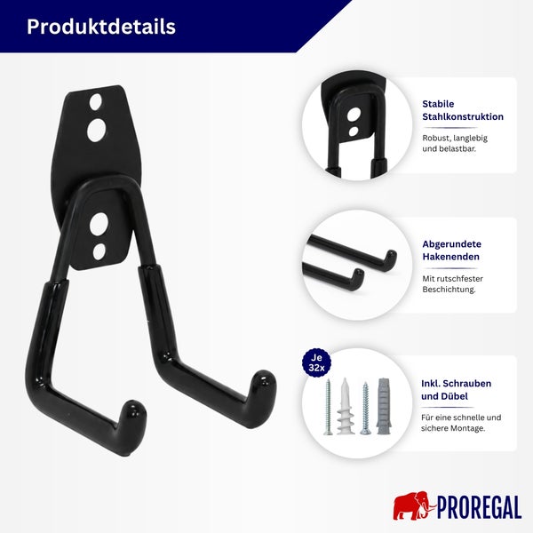 Gerätehalter aus Stahl zur Wandmontage mit rutschfester Beschichtung inklusive Schrauben und Duebel von Proregal.