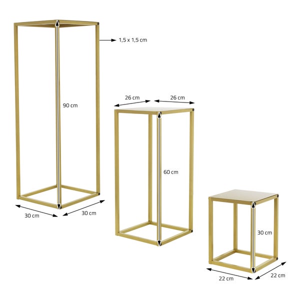 ML-Design Blumenständer 9er Set aus Metall in Gold, 22x22x30/26x26x60/30x30x90 cm, Deko Blumenhocker Blumensäule Säulentisch Pflanzenständer Blumentopfhalter Stapelbar Pflanzenhocker für Blumentopf