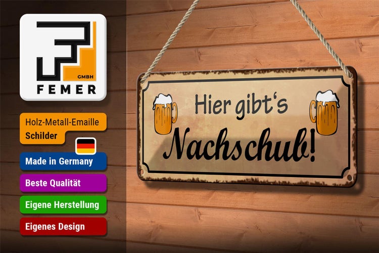 Blechschild Spruch 27x10cm Bier gibt es Nachschub Dekoration