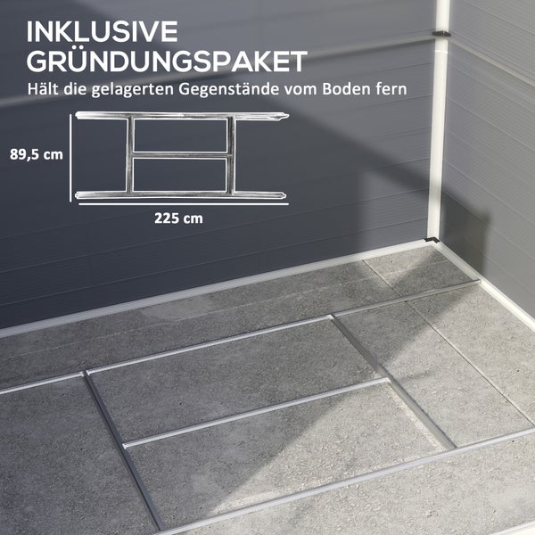 Outsunny Gerätehaus 4,1m³, Gartenhaus mit Pultdach, 240 x 190 x 180/228 cm, Geräteschuppen mit Abschließbar Tür, Fenster, Fahrradgarage, Gartenschrank aus Aluminium, für Hinterhof, Garten, Grau