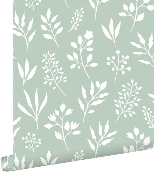 ESTAhome Tapete Blumenmuster im skandinavischen Stil Mintgrün - 53 cm x 10.05 m - 139085