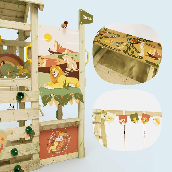 WICKEY Spielturm Disney Der König der Löwen Story mit Rutsche, Kletteranbau und Doppelschaukel