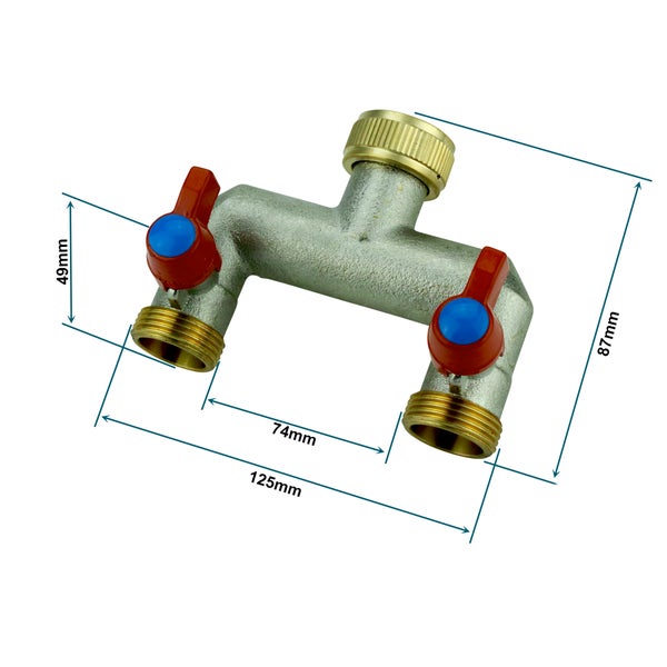 V-U2H(N). Verteiler 2-Wege mit Absperrhähnen 3/4IG - 2x3/4AG (vernikelt)