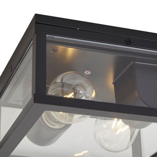 Moderne Deckenleuchte mit eckigem Metallrahmen und Glaseinsätzen inklusive zwei LED Leuchtmitteln