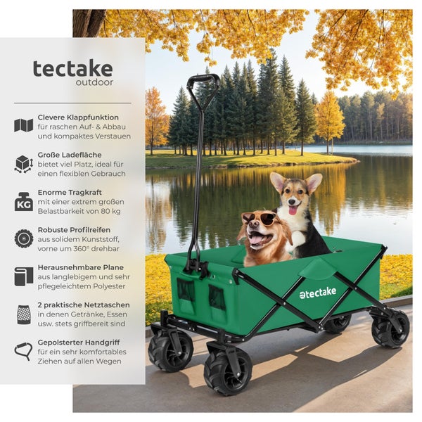 Bollerwagen tectake Heidrun inklusive Tragetasche, Belastbarkeit 80 kg faltbar grün