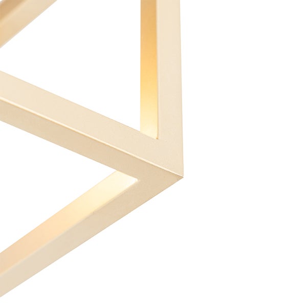 Detailaufnahme einer geometrischen, goldenen Lampe