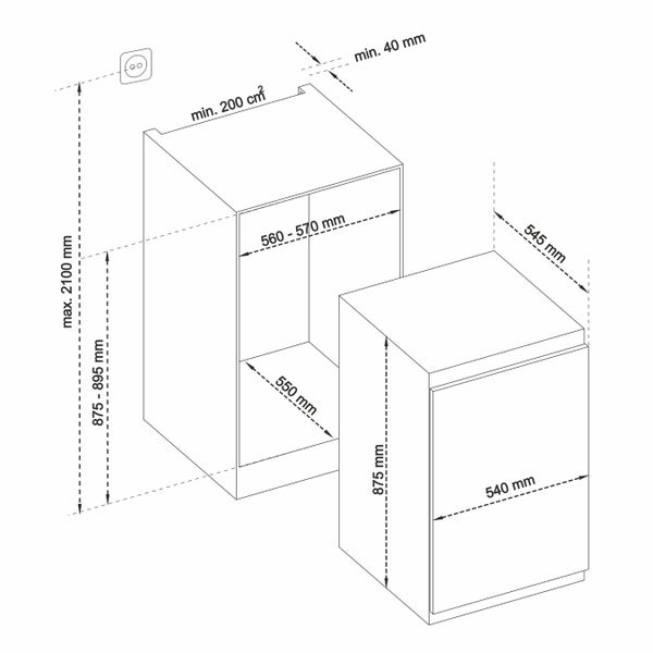 Telefunken EK88S134E Einbaukühlschrank ohne Gefrierfach 88cm Nische Schlepptür-Technik 126 Liter Nutzinhalt