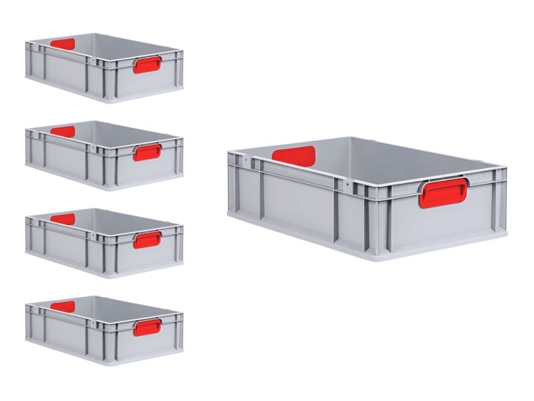 PROREGAL Spar Set 5x Eurobox Nextgen Color HxBxT 17 x 40 x 60 cm 34 Liter Griffe Rot Geschlossen Glatter Boden Eurobehälter Transportbox