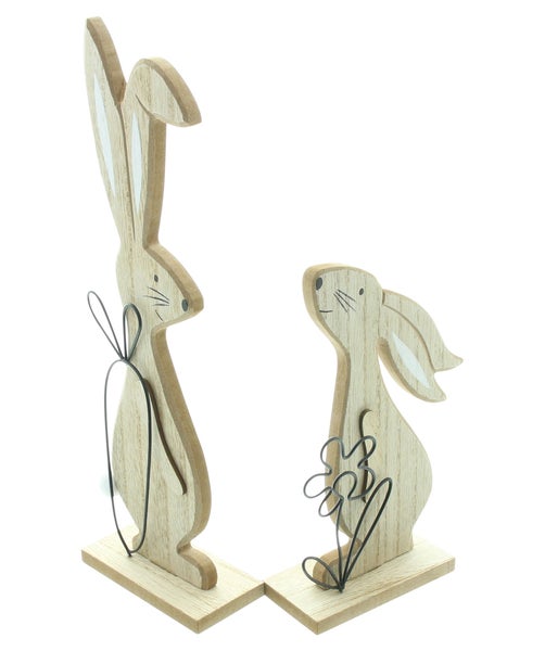 FRANK FLECHTWAREN | Hase Natur, 2er Set, MDF, METALL, 10 x 4,8 x 19 cm, 14,5 x 4,8 x 30,5 cm
