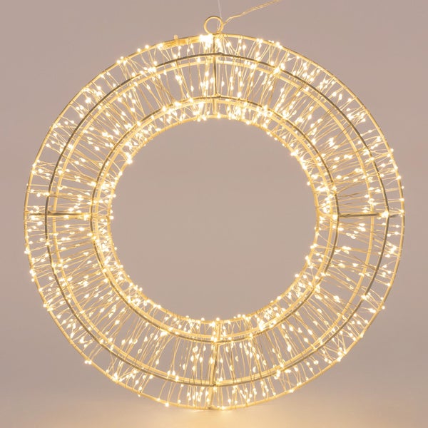 ECD Germany LED Metall Kranz Ø50cm mit 1440 LEDs, Warmweiß, Hängekranz mit Timer, IP44 Wasserdicht, Innen/Außen, Strombetrieben, LED Metallkranz Weihnachtskranz Lichterkranz Türkranz Weihnachten Deko