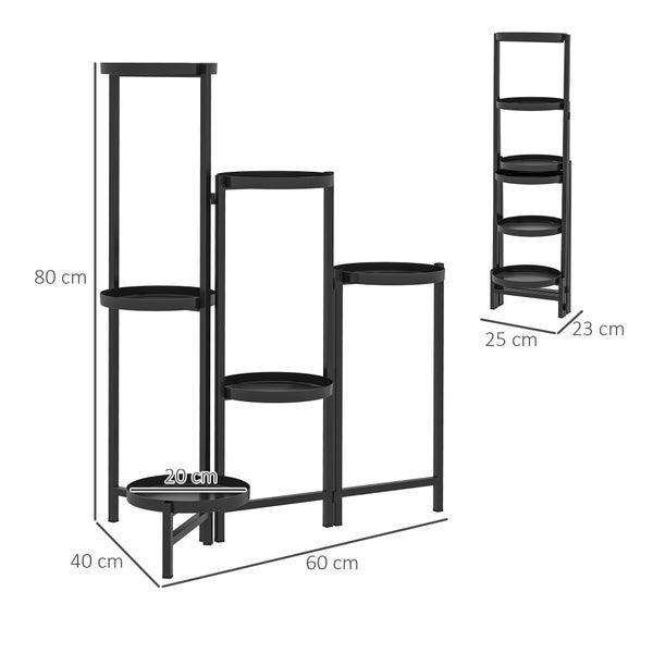 Outsunny 6-Etagen Pflanzenständer mit Tabletten, klappbar Blumenständer für Innen, Pflanzenregal aus Metall, mehrstöckig Blumenregal, 80cm hoch Blumentreppe blumensäule für Garten Balkon, Schwarz