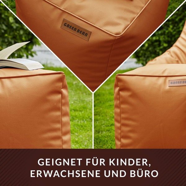 Green Bean Sitzhocker aus Kunstleder - Pouf mit EPS Perlen Füllung - 40 x 40 cm - perfekte Ergänzung zum Sitzsack - Sitzwürfel Sitzkissen Hocker Fußhocker - Cognac