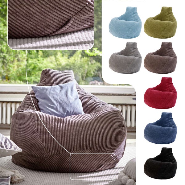 Green Bean Sitzsack mit Rückenlehne 80x80x90cm - Gaming Chair mit 230L Füllung Cordstoff - Bean Bag Bodenkissen Lounge Sitzhocker Relax-Sessel Gamer Gamingstuhl Dunkelgrau