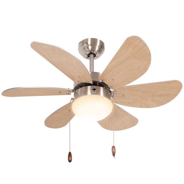HOMCOM Deckenventilator mit Beleuchtung, 16W LED Deckenlampe mit Ventilator,  Pendelleuchte mit 6 umkehrbaren Flügeln, für Schlafzimmer, Wohnzimmer, Buche
