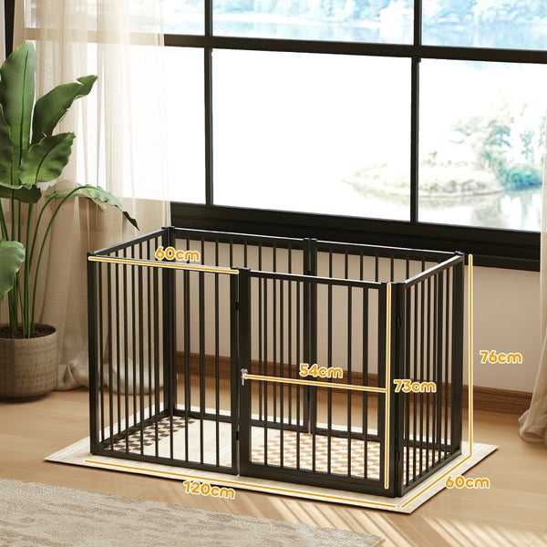 PawHut Welpenauslauf 76 cm Hoch, 8-TLG Welpenlaufstall mit Tür, Freilaufgehege Hundelaufstall für kleine bis mittelgroße Hunde, Kaninchen, Meerschweinchen, Stahl, Schwarz