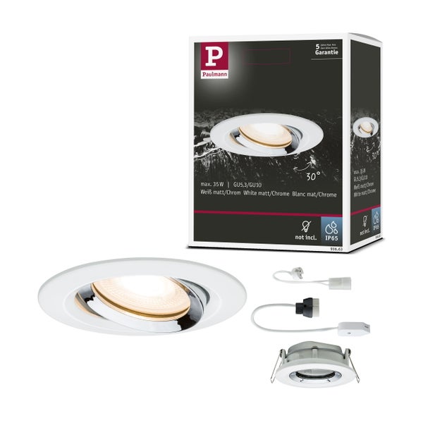 Einbauleuchte Nova Plus schwenkbar IP65 rund 93mm 30° GU5,3 / GU10 max. 35W 230/12V dimmbar Weiß matt, Chrom