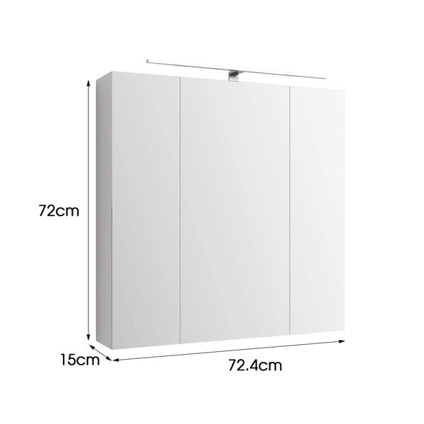 ML-Design Spiegelschrank Bad 3-Türig mit LED Beleuchtung, Steckdose, Lichtschalter und 6 höhenverstellbaren Glaseinlegeböden, 72,4x72x15 cm, Weiß, Badschrank Badezimmerschrank Badspiegel Wandspiegel